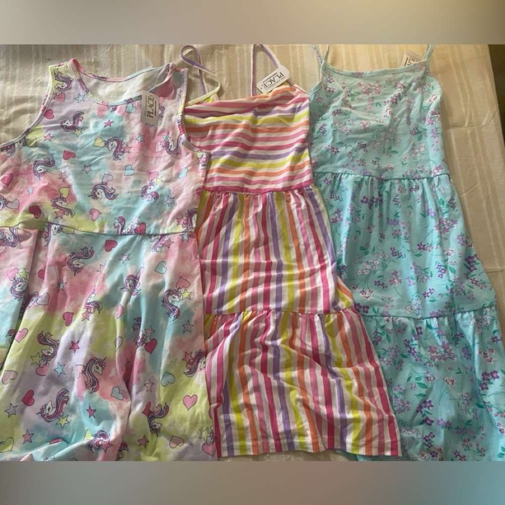 Girls L(10/12) 3 colorful sleeveless spring summer fun dresses all New with tags